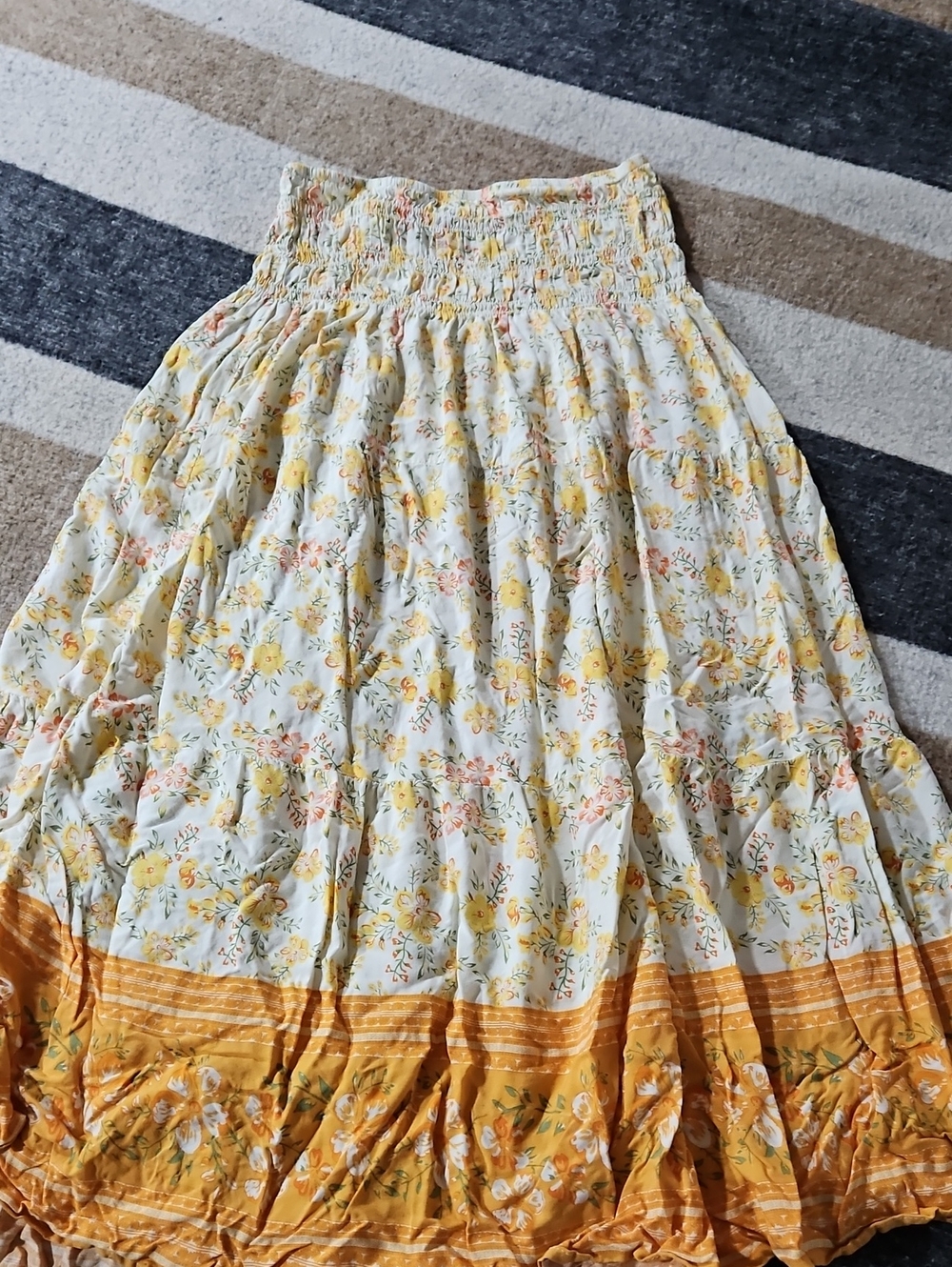 Floral Smocked Waist Maxi Skirt - Yellow Floral